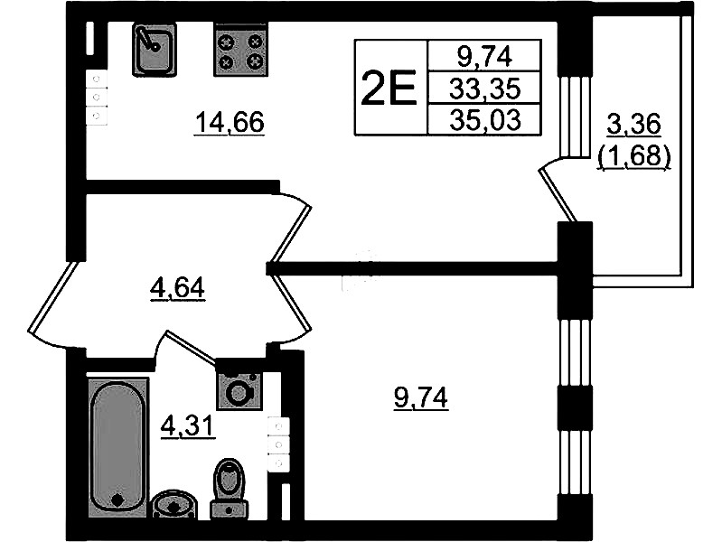 1-комнатная квартира 35.03 м², 4/4 эт., ЖК «Новая история»